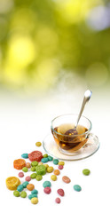 image of tea and candy closeup