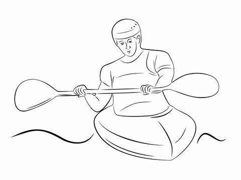 silhouette of kayaker , vector drawing