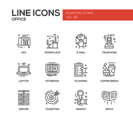 Office - flat design line icons set