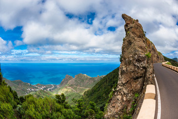 High angle view from mountain road on coastal village of Taganana, Tenerife, Canary Islands, Spain