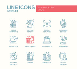 Internet - flat design line icons set