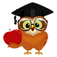 Obraz premium Vector Illustration of an Owl holding an Apple