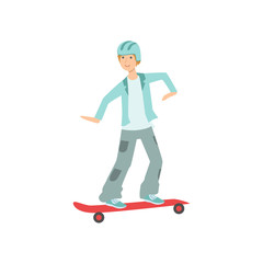 Guy Riding Skateboard In Helmet