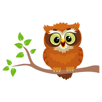 Vector Illustration of an Owl sitting on a Tree Branch