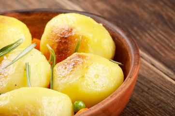 Boiled and baked potato and vegetables