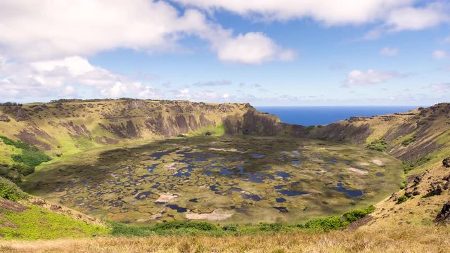 Time lapse of Clouds flow over the Volcano Rano Kau at  Rapa Nui, Easter Island Chile  