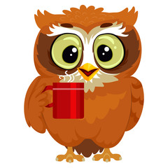 Vector Illustration of an Owl drinking a cup of coffee