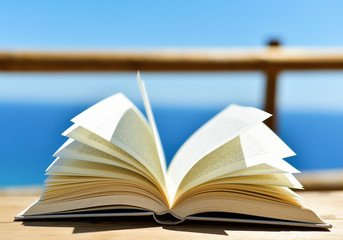 open book in front of the ocean