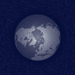 Obraz na płótnie Canvas Vector stippled world stylized globe. North Pole. Dark edition