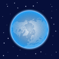Vector stippled world stylized globe with atmosphere.North Pole