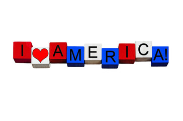 I Love America, sign for USA culture, places, travel. Isolated.