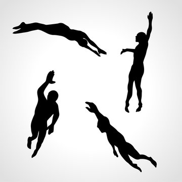 Swimmers vector. Set of Silhouettes. Sport swimming collection