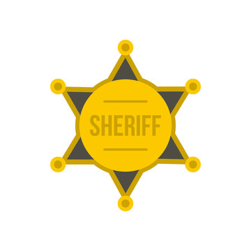 Gold star of sheriff icon in flat style on a white background