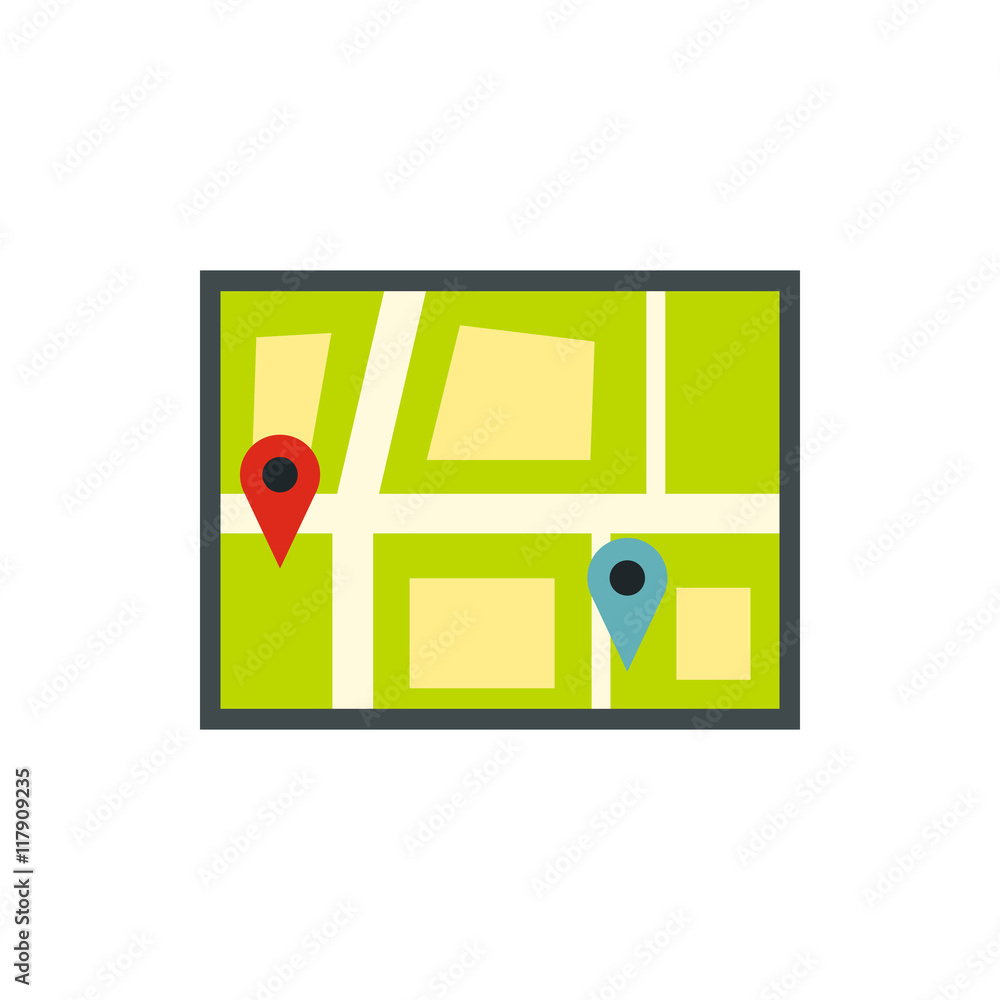 Poster map with pin pointers icon in flat style on a white background