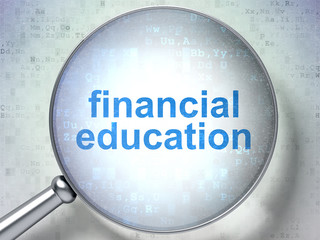 Learning concept: Financial Education with optical glass