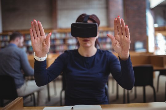 Mature student using virtual reality headset
