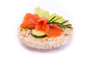 Sandwich with red fish and vegetables