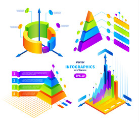 Vector isometric colorful infographics illustrations set