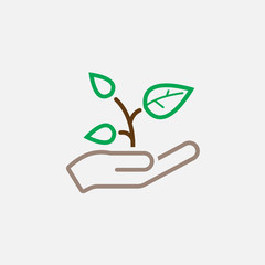 plant in a hand line icon, outline vector logo illustration, linear pictogram isolated on white