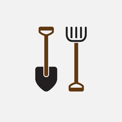 Shovel and rake icon vector, solid logo illustration, pictogram isolated on white