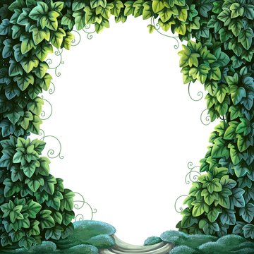 Frame For Text Decoration Enchanted Forest From Green Ivy And Mo