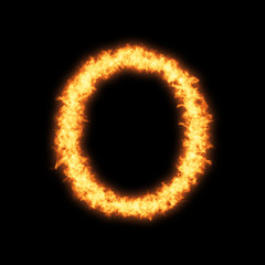 Naklejka premium Lower case letter o with fire on black background- Helvetica font based