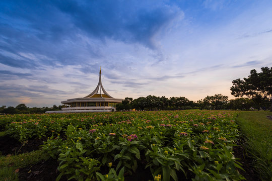 Sunrise At Rama9 Park With Flowers