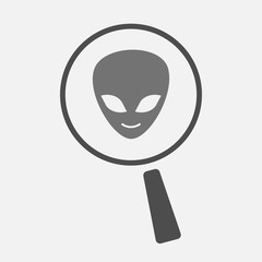 Isolated magnifier icon with an alien face
