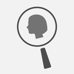Isolated magnifier icon with a female head