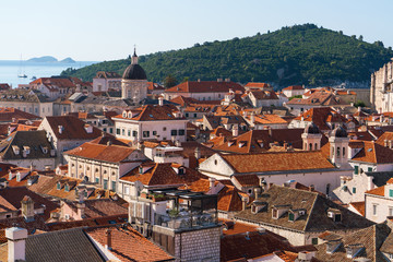 Fototapeta na wymiar Red tiled roofs of the old town in Dubrovnik