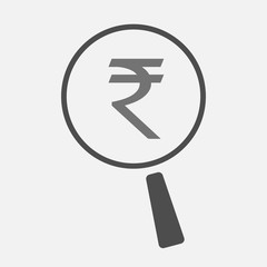 Isolated magnifier icon with a rupee sign