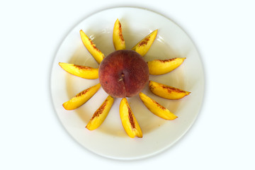 Ripe peach fruit isolated on white background