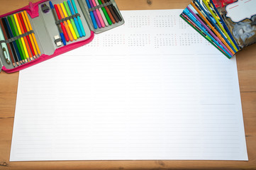 back to school / desk with equipment for schools