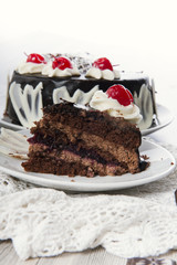 chocolate cake with cherries 