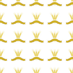 Wheats Ribbon Seamless Pattern. Beer Icons Isolated.