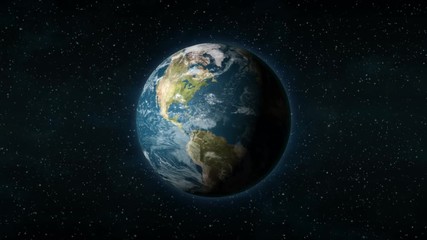 Realistic Earth spinning around its axis, with stars in the background. Seamlessly loopable animation. - Powered by Adobe
