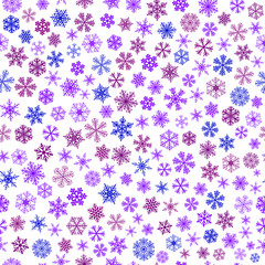 Seamless pattern of snowflakes, blue and violet on white