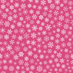 Seamless pattern of snowflakes, white on pink