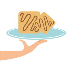 hand holding a tray of cake