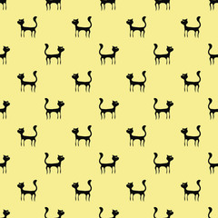 Black Cats Seamless Pattern. Animal Pets Silhouettes  Background.