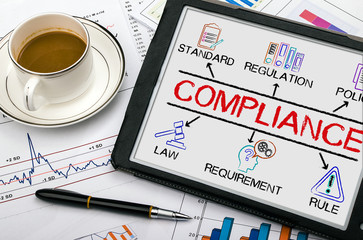 Compliance concept diagram with related keywords and elements