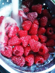 Washing fresh raspberries