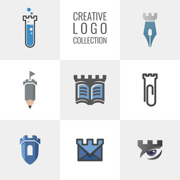 Creative logo collection. Set of castle, fortress vector logo. Logo for your business.