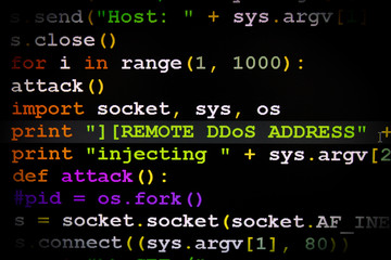 Obraz premium Graphic user interface with DDoS message, concept of internet attack