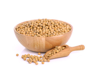 Soybeans in Wood Cup isolated on white background