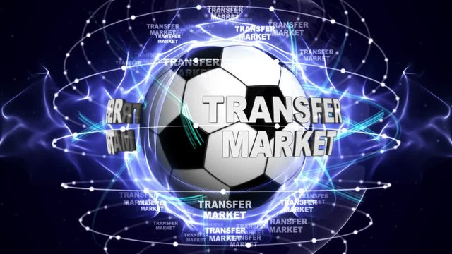TRANSFER MARKET Text Animation and Soccer Ball, Loop, 4k

