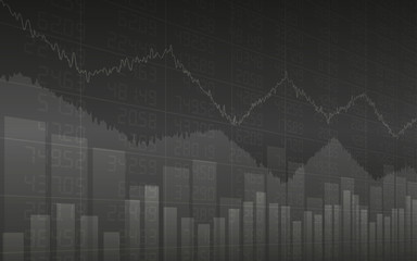 Abstract Business chart with line graph and bar chart in Sideways market on dark gray background (vector)