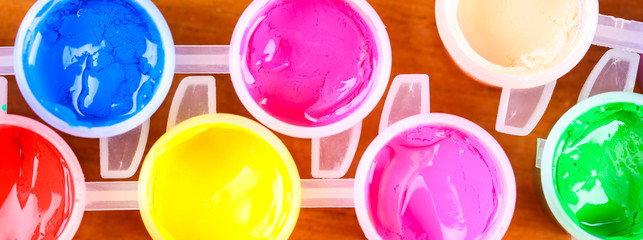 set of colorful paints close-up