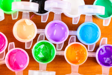 set of colorful paints close-up
