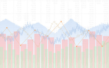 Abstract Business chart with trend line graph, bar chart and stock numbers in sideways market on white color background (vector)